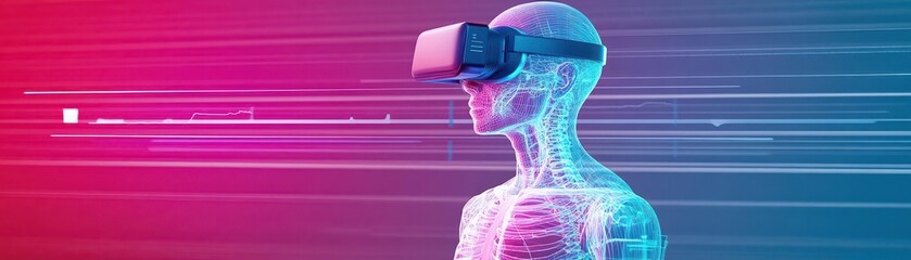 Poster - Virtual realitybased rehab applications for physical therapy sessions front view, showing immersive patient experience in recovery, cybernetic tone, Complementary Color Scheme
