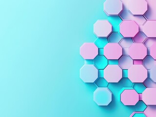 Poster - Layered gradient hexagons forming a flat design on a colorful background, side view, cyberpunk theme, 3D render, Triadic Color Scheme