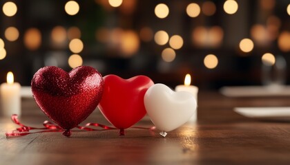 Poster - Heart-shaped decorations with candles create a romantic atmosphere.