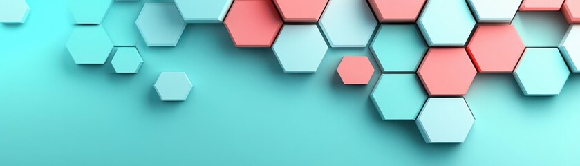 Leinwandbilder - Gradient hexagonal shapes placed over a minimalistic geometric background, top view, space theme, 3D render, Triadic Color Scheme