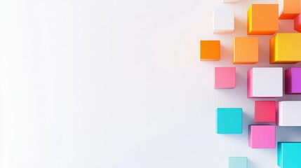 Poster - Gradient cubes arranged in a geometric pattern on a white background, top view, digital art theme, animation style, Complementary Color Scheme