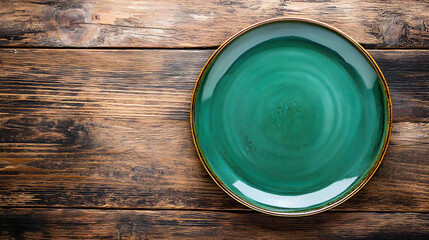 Aufkleber - ceramic green plate isolated on a wooden table