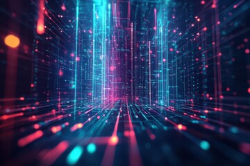 Aufkleber - Abstract skyscrapers, interconnected digital pathways, holographic energy flows, ultramodern architecture, dark background