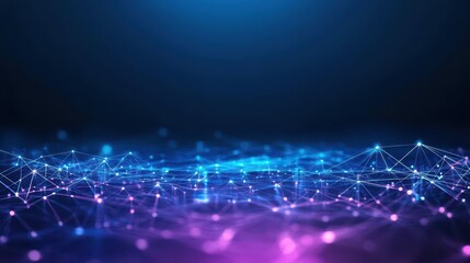Poster - Abstract illustration of digital outsourcing as a web of glowing connections between different global cities, Futuristic, Blue and Purple, Minimalist
