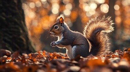 Poster - Cute Squirrel in Autumn Forest - Wildlife Photography