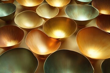Aufkleber - Circular shapes in warm brown and green hues resemble tea cups, inviting a sense of comfort and tranquility for gatherings. Generative AI