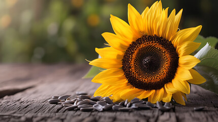 Poster - Sunflower seed isolated on a wooden table