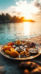 Wall Mural - an empty scene featuring blank mockup template of a vibrant assortment of fruits and sweets placed o