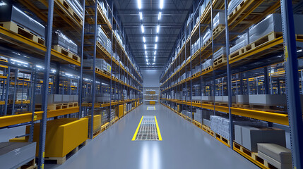 Poster - High tech warehouse with a high level of electronics equipped to store and sort goods