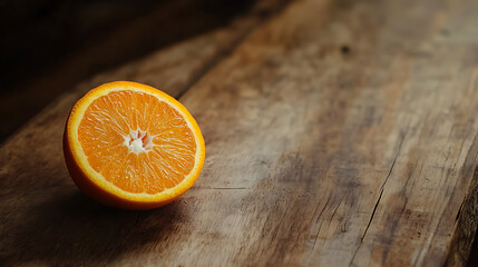 Poster - Half orange fruit isolated on a wooden table