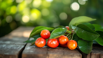 Aufkleber - Barbados cherry isolated on a wooden table