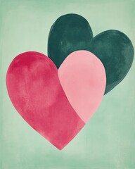 Poster - Three overlapping hearts in various colors on a soft background.