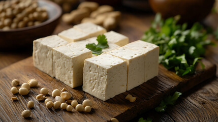 Poster - tofu isolated on a wooden table