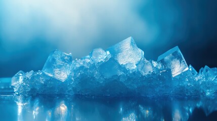Leinwandbilder - Bright geometric icy crystals reflect abstract patterns against a deep blue backdrop, creating a mesmerizing visual display. Generative AI