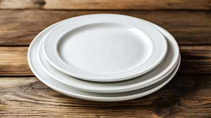 Poster - set of white plate isolated on a wooden table