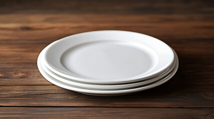 Poster - set of white plate isolated on a wooden table