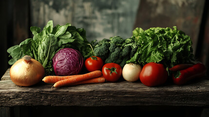Aufkleber - set of vegetable isolated on a wooden table