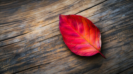 Aufkleber - red leaf isolated on a wooden table