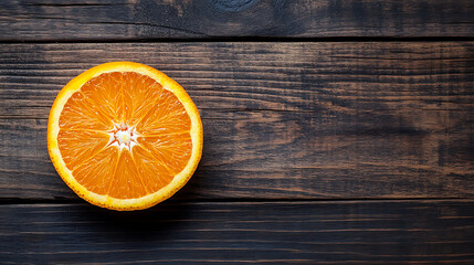 Poster - orange slice isolated on a wooden table