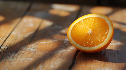 Poster - orange slice isolated on a wooden table