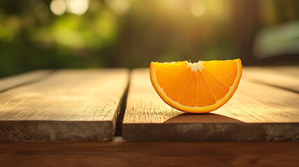 Poster - orange slice isolated on a wooden table