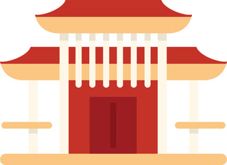 Poster - this colorful vector illustration features a traditional red pagoda building with an ornate roof, re