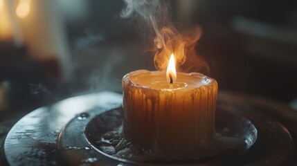 Aufkleber - Glowing Candle with Soft Smoke and Wax Drip