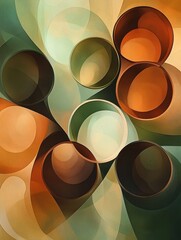 Aufkleber - Circular shapes in warm browns and greens evoke a tranquil atmosphere, reminiscent of a peaceful tea gathering during the afternoon. Generative AI