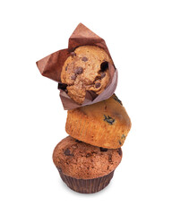 Poster - Stack of tasty muffins on white background