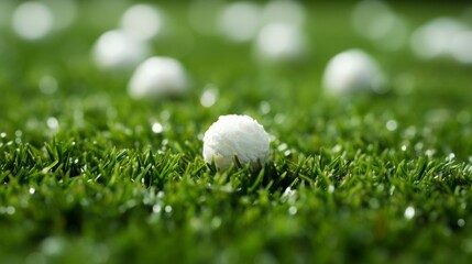 A golf ball is sitting in the grass