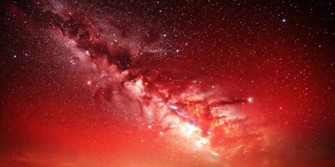 Wall Mural - starry night sky at a tilted angle with red background