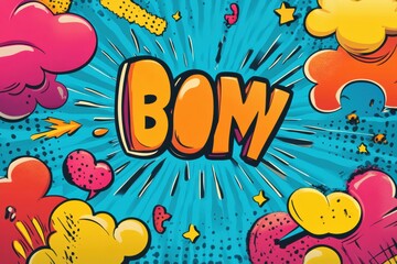 Aufkleber - Vibrant doodles illustrate dynamic sound effects like boom and bam, creating an energetic, playful atmosphere full of excitement. Generative AI