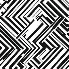 Abstract Black and White Geometric Pattern with Intersecting Lines and Shapes