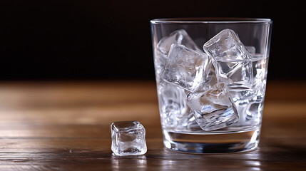 Poster - Glass with ice cubes isolated on a wooden table