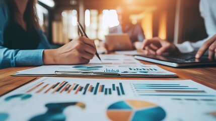 Poster - business meeting with charts and data analysis