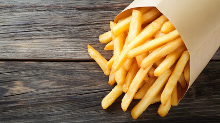 French fries isolated on a wooden table