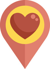 Poster - location pin icon showing a red heart on a yellow circle and pink background, perfect for representi