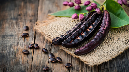 Bitter bean isolated on a wooden table