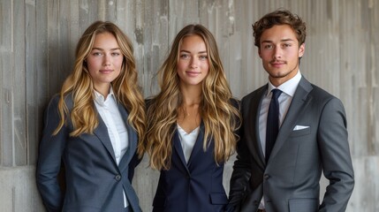 Confident Trio of Business People in Suits Smiling for the Camera - Teamwork Concept