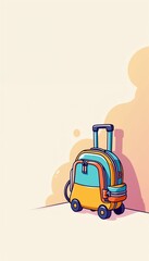 Colorful cartoon suitcase with wheels and handle against a blank background for travel design