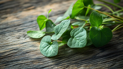 Poster - Tinospora cordifolia herb isolated on a wooden table