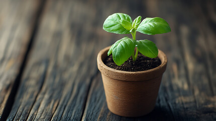 Aufkleber - Sweet Basil isolated on a wooden table