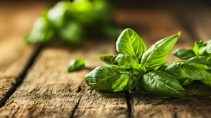 Poster - Sweet Basil isolated on a wooden table