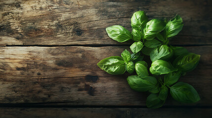 Poster - Sweet Basil isolated on a wooden table