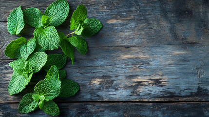 Poster - mint leaves isolated on a wooden table