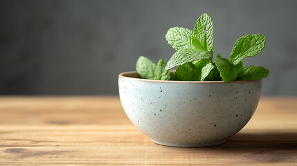 Aufkleber - mint leaf in the bowl isolated on a wooden table