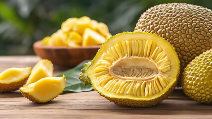 Poster - jackfruit isolated on a wooden table