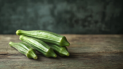 Poster - fresh okra or green roselle isolated on a wooden table