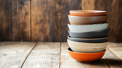 Poster - set of bowl isolated on a wooden table