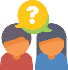 Poster - two people discussing with question mark icon showing, perfect for topics like asking for help and s